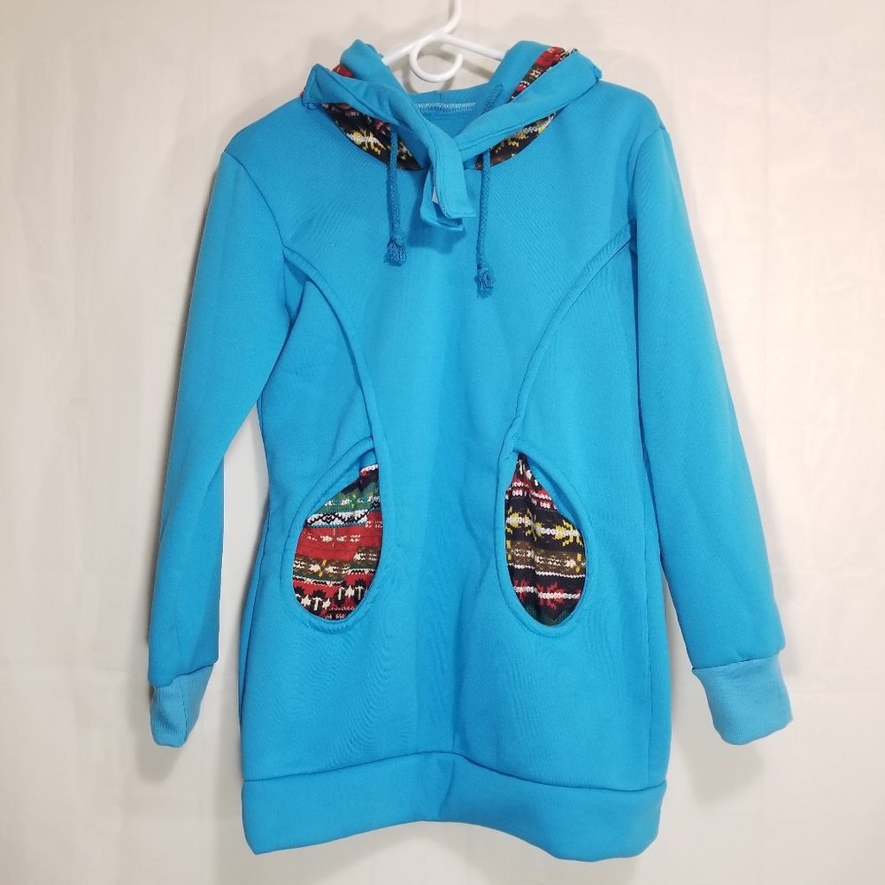 Funky fleece lined hooded sweatshirt turquoise S